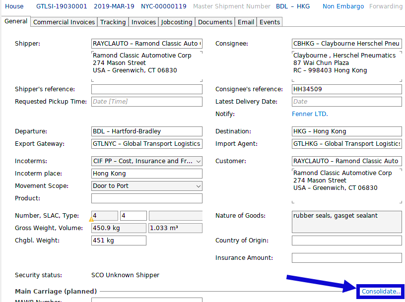 How can I consolidate an air export shipment?